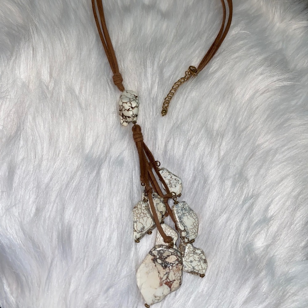 Long leather and rock necklace